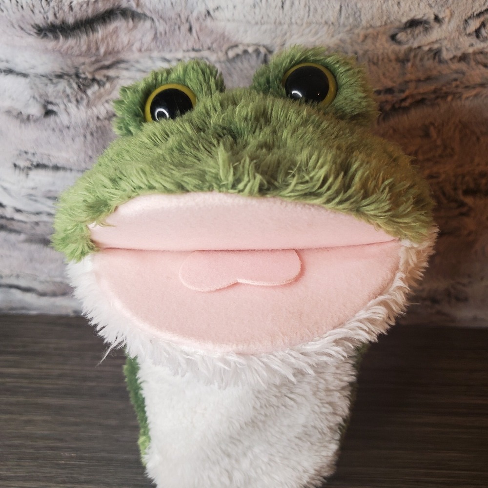 Aurora Green And White Frog Hand Puppet 9" Plush Teacher Aid Storytime Prop